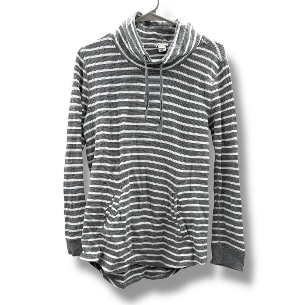 J.Crew‎ Factory Striped Waffle Knit Pullover Women's M Gray White Casual